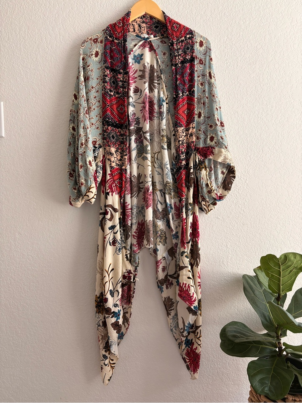 Umgee Boho Duster Kimono Long Cardigan Mixed Print Floral M/L